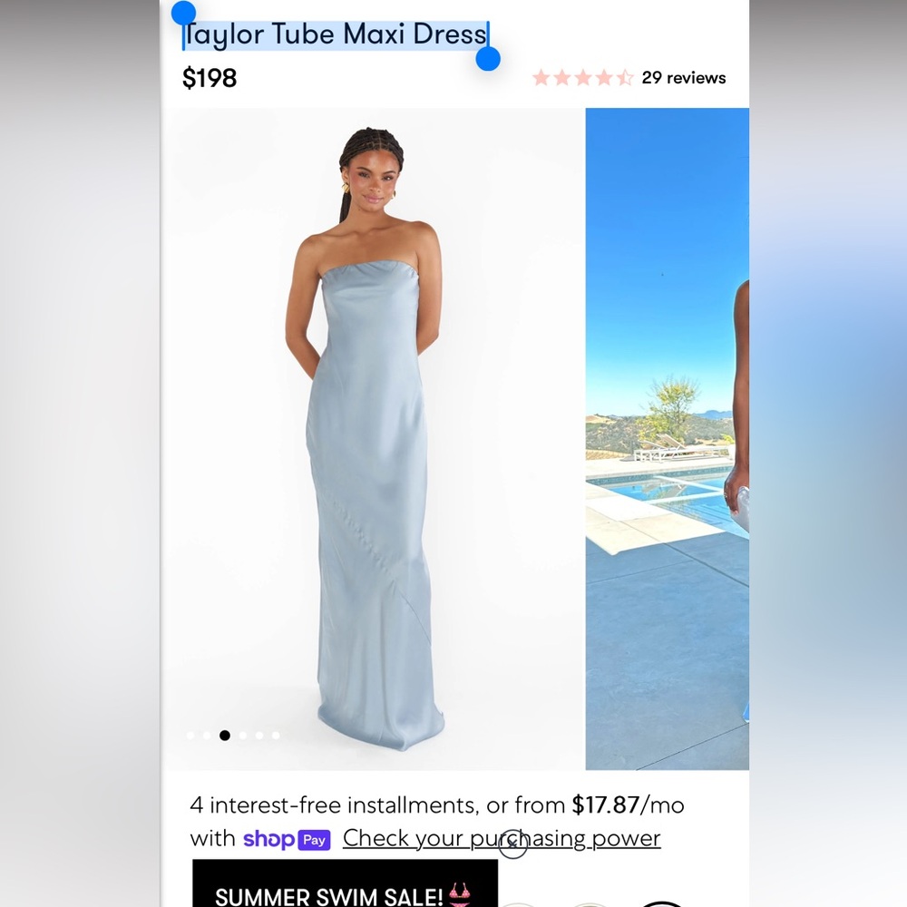 Show me your mumu Taylor Tube Maxi Dress in Steel Blue Luxe Satin Size Small